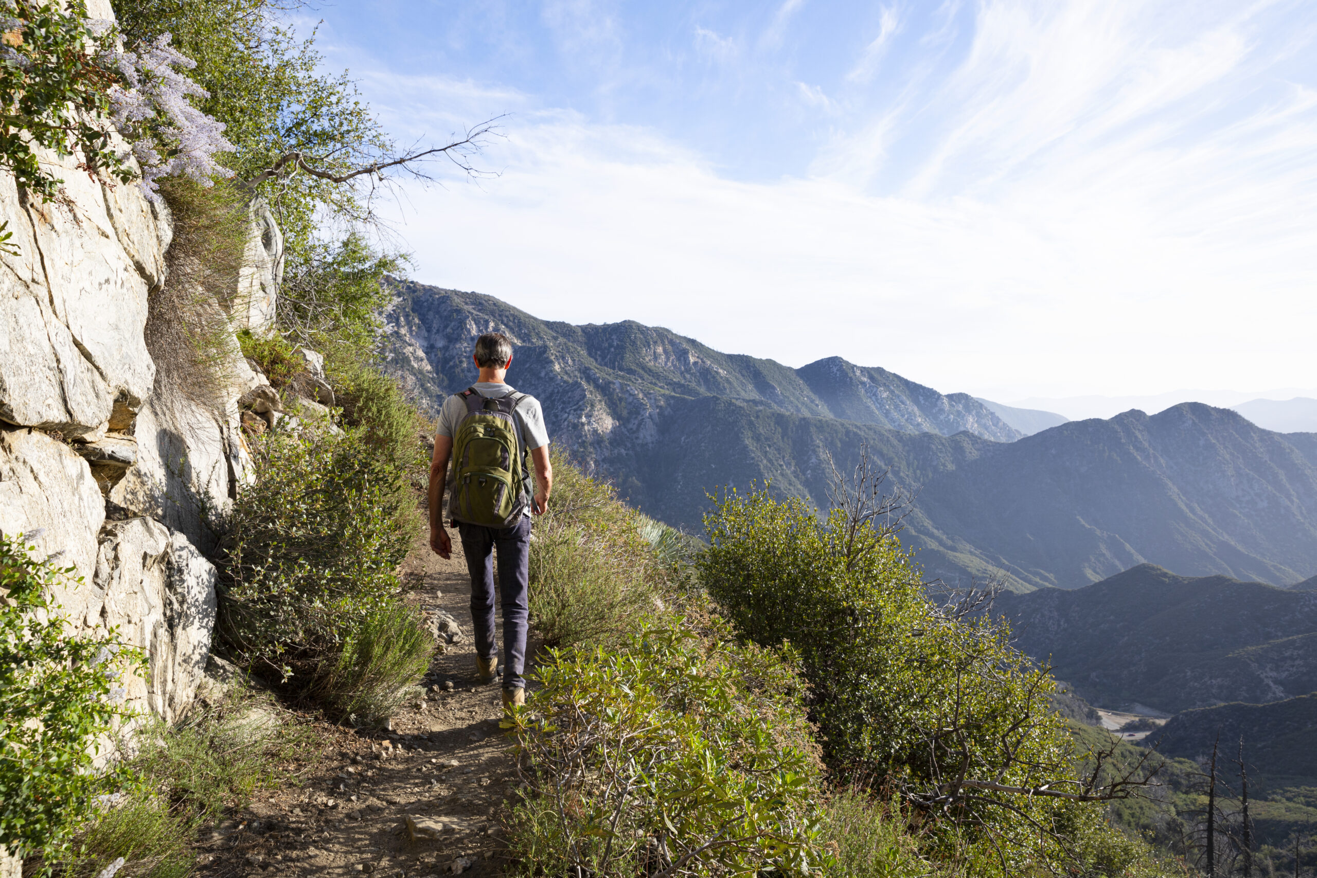 A man hiking in the San Gabriel Mountains